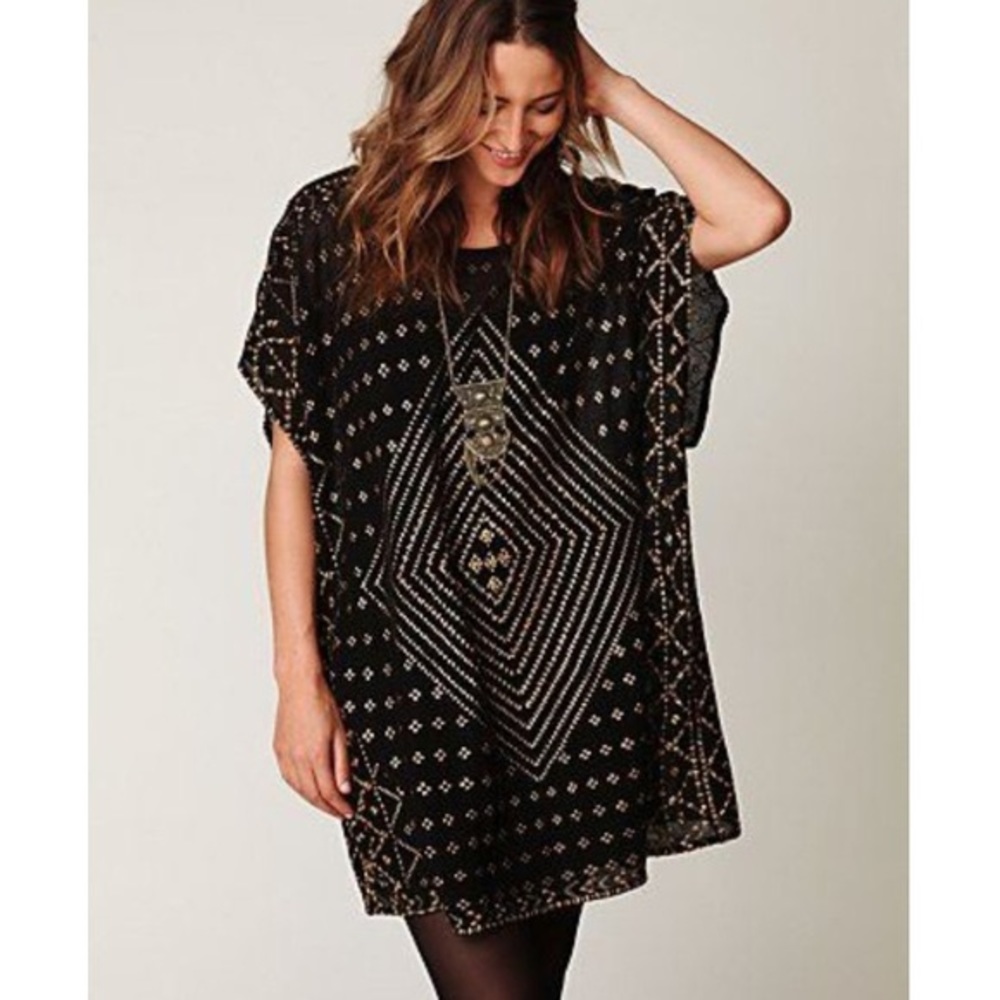 New Romantics Black Embroidered Poncho Tunic